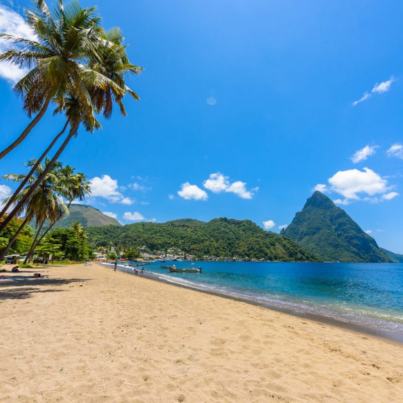 Paradise,Beach,At,Soufriere,Bay,With,View,To,Piton,At